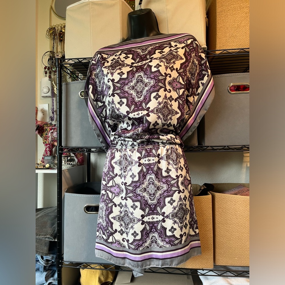 Max Studio Purple and Cream Paisley Midi Dress